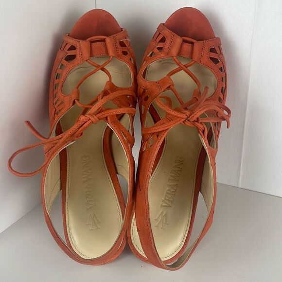Vera Wang Lace Up Slingback Platform Heeled Sandals 7 - Picture 6 of 15